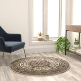 English Elm Persian Style 4x4 Round Area Rug-Olefin Rug with Jute Backing-Hallway, Entryway, Bedroom, Living Room