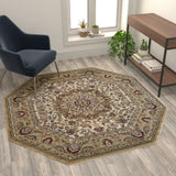 English Elm Persian Style 5x5 Octagon Area Rug-Olefin Rug with Jute Backing-Hallway, Entryway, Bedroom, Living Room