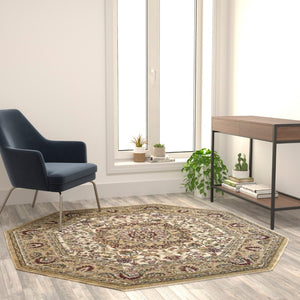 English Elm Persian Style 5x5 Octagon Area Rug-Olefin Rug with Jute Backing-Hallway, Entryway, Bedroom, Living Room