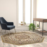 Persian Style 5x5 Octagon Area Rug-Olefin Rug with Jute Backing-Hallway, Entryway, Bedroom, Living Room