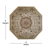 English Elm Persian Style 4x4 Octagon Area Rug-Olefin Rug with Jute Backing-Hallway, Entryway, Bedroom, Living Room