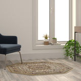 English Elm Persian Style 4x4 Octagon Area Rug-Olefin Rug with Jute Backing-Hallway, Entryway, Bedroom, Living Room