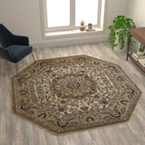 English Elm Persian Style 7x7 Octagon Area Rug-Olefin Rug with Jute Backing-Hallway, Entryway, Bedroom, Living Room