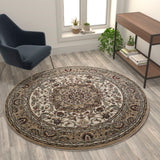 English Elm Persian Style 5x5 Round Area Rug-Olefin Rug with Jute Backing-Hallway, Entryway, Bedroom, Living Room