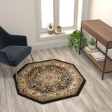 English Elm Persian Style 4x4 Octagon Area Rug-Olefin Rug with Jute Backing-Hallway, Entryway, Bedroom, Living Room