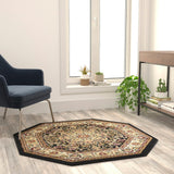 English Elm Persian Style 4x4 Octagon Area Rug-Olefin Rug with Jute Backing-Hallway, Entryway, Bedroom, Living Room