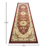 English Elm Persian Style 3' x 10' Area Rug - Olefin Rug with Jute Backing-Hallway, Entryway, Bedroom, Living Room