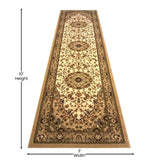 English Elm Persian Style 3' x 10' Area Rug - Olefin Rug with Jute Backing - Hallway, Entryway, Bedroom, Living Room