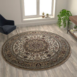 English Elm Persian Style 7x7 Round Area Rug-Olefin Rug with Jute Backing-Hallway, Entryway, Bedroom, Living Room