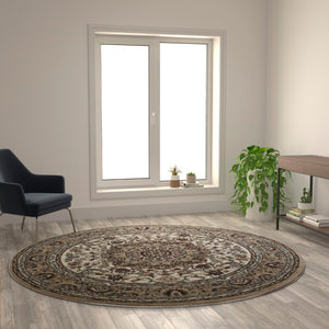 English Elm Persian Style 7x7 Round Area Rug-Olefin Rug with Jute Backing-Hallway, Entryway, Bedroom, Living Room