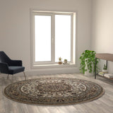 Persian Style 7x7 Round Area Rug-Olefin Rug with Jute Backing-Hallway, Entryway, Bedroom, Living Room