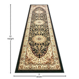 English Elm Persian Style 3' x 10' Area Rug - Olefin Rug with Jute Backing - Hallway, Entryway, Bedroom, Living Room