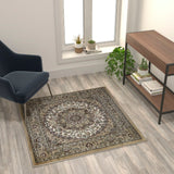 English Elm Persian Style 4x4 Square Area Rug-Olefin Rug with Jute Backing-Hallway, Entryway, Bedroom, Living Room