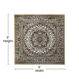 English Elm Persian Style 5x5 Square Area Rug-Olefin Rug with Jute Backing-Hallway, Entryway, Bedroom, Living Room