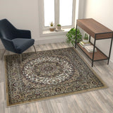 English Elm Persian Style 5x5 Square Area Rug-Olefin Rug with Jute Backing-Hallway, Entryway, Bedroom, Living Room