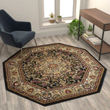 English Elm Persian Style 5x5 Octagon Area Rug-Olefin Rug with Jute Backing-Hallway, Entryway, Bedroom, Living Room