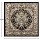 English Elm Persian Style 5x5 Square Area Rug-Olefin Rug with Jute Backing-Hallway, Entryway, Bedroom, Living Room