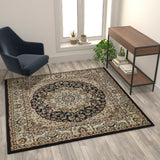 English Elm Persian Style 5x5 Square Area Rug-Olefin Rug with Jute Backing-Hallway, Entryway, Bedroom, Living Room