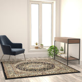 English Elm Persian Style 5x5 Square Area Rug-Olefin Rug with Jute Backing-Hallway, Entryway, Bedroom, Living Room