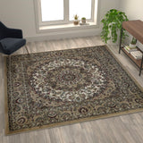 English Elm Persian Style 7x7 Square Area Rug-Olefin Rug with Jute Backing-Hallway, Entryway, Bedroom, Living Room