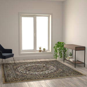 English Elm Persian Style 7x7 Square Area Rug-Olefin Rug with Jute Backing-Hallway, Entryway, Bedroom, Living Room