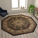 English Elm Persian Style 7x7 Octagon Area Rug-Olefin Rug with Jute Backing-Hallway, Entryway, Bedroom, Living Room