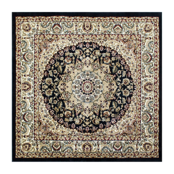 English Elm Persian Style 7x7 Square Area Rug-Olefin Rug with Jute Backing-Hallway, Entryway, Bedroom, Living Room