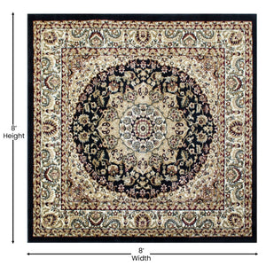English Elm Persian Style 7x7 Square Area Rug-Olefin Rug with Jute Backing-Hallway, Entryway, Bedroom, Living Room