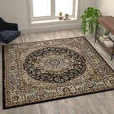 English Elm Persian Style 7x7 Square Area Rug-Olefin Rug with Jute Backing-Hallway, Entryway, Bedroom, Living Room