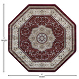 English Elm Persian Style 4' x 4' Octagon Area Rug - Olefin Rug with Jute Backing - Entryway, Bedroom, Living Room