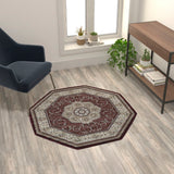 English Elm Persian Style 4' x 4' Octagon Area Rug - Olefin Rug with Jute Backing - Entryway, Bedroom, Living Room