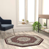 Persian Style 4' x 4' Octagon Area Rug - Olefin Rug with Jute Backing - Entryway, Bedroom, Living Room