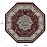 English Elm Persian Style 5' x 5' Octagon Area Rug - Olefin Rug with Jute Backing-Entryway, Bedroom, Living Room