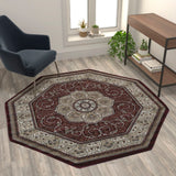 English Elm Persian Style 5' x 5' Octagon Area Rug - Olefin Rug with Jute Backing-Entryway, Bedroom, Living Room