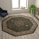 English Elm Persian Style 7' x 7' Round Area Rug - Olefin Rug with Jute Backing - Entryway, Bedroom, Living Room