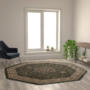 English Elm Persian Style 7' x 7' Round Area Rug - Olefin Rug with Jute Backing - Entryway, Bedroom, Living Room