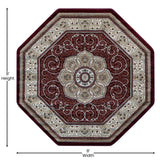 English Elm Persian Style 7' x 7' Octagon Area Rug - Olefin Rug with Jute Backing-Entryway, Bedroom, Living Room