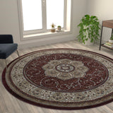 English Elm Persian Style 7' x 7' Round Area Rug - Olefin Rug with Jute Backing - Entryway, Bedroom, Living Room