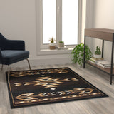 English Elm Southwestern 4' x 5' Area Rug - Olefin Accent Rug with Jute Backing - Living Room, Bedroom, Entryway