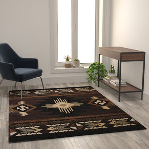 English Elm 5' x 7' Traditional Southwestern Style Area Rug - Olefin Fibers with Jute Backing