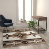 English Elm 5' x 7' Traditional Southwestern Style Area Rug - Olefin Fibers with Jute Backing