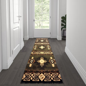 English Elm 2' x 7' Traditional Southwestern Style Area Rug - Olefin Fibers with Jute Backing