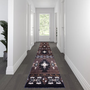 English Elm 3' x 16' Traditional Southwestern Style Area Rug - Olefin Fibers with Jute Backing