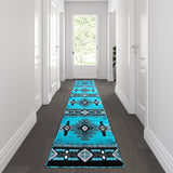 Southwestern Style 2' x 11' Area Rug - Durable Olefin Fibers, Jute Backing