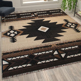 English Elm 8' x 10' Traditional Southwestern Style Area Rug - Olefin Fibers with Jute Backing