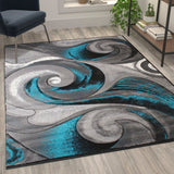 English Elm 5' x 7' Olefin Ocean Waves Pattern Area Rug with Jute Backing for Entryway, Living Room, Bedroom