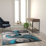 5' x 7' Olefin Ocean Waves Pattern Area Rug with Jute Backing for Entryway, Living Room, Bedroom