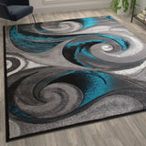 English Elm 8' x 10' Olefin Ocean Waves Pattern Area Rug with Jute Backing for Entryway, Living Room, Bedroom