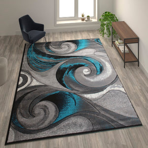 English Elm 8' x 10' Olefin Ocean Waves Pattern Area Rug with Jute Backing for Entryway, Living Room, Bedroom