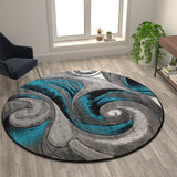 English Elm 8' x 8' Round Olefin Ocean Waves Pattern Area Rug with Jute Backing - Entryway, Living Room, Bedroom